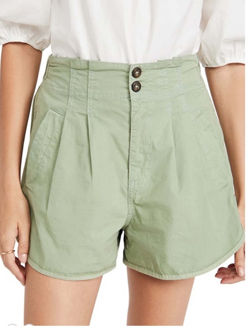 Free People High Waist Light Sage Green Pleated Cotton Shorts XS